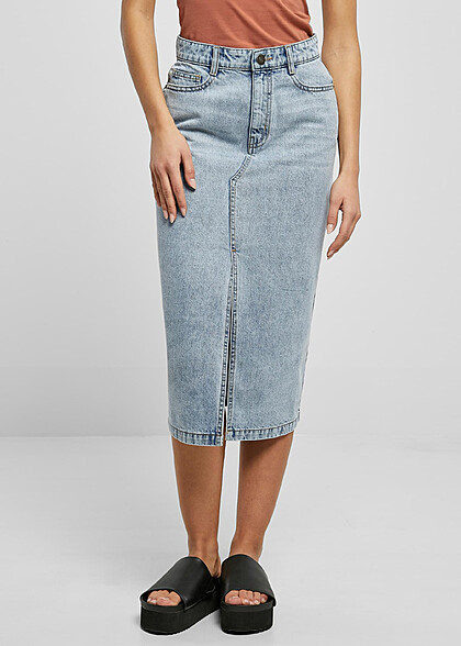Urban Classics Damen Midi Jeans-Rock mit 4-Pockets tinted washed hell blau