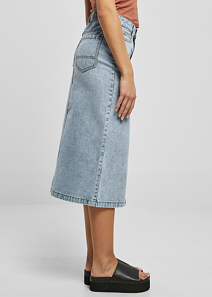 Urban Classics Damen Midi Jeans-Rock mit 4-Pockets tinted washed hell blau
