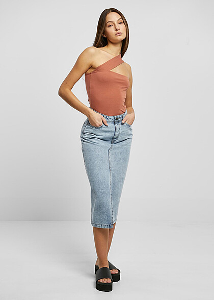 Urban Classics Damen Midi Jeans-Rock mit 4-Pockets tinted washed hell blau