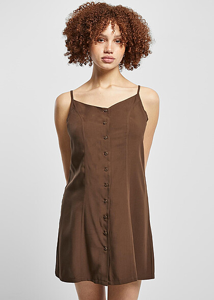 Urban Classics Damen Viskose Mini Kleid mit Knopfleiste und Bindedetails braun