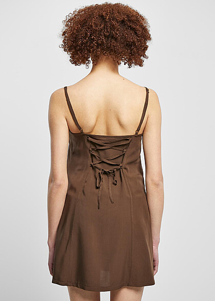 Urban Classics Damen Viskose Mini Kleid mit Knopfleiste und Bindedetails braun