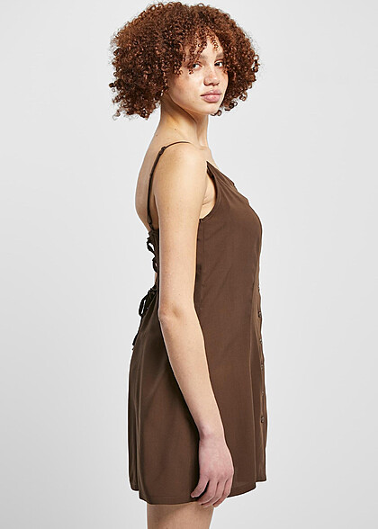 Urban Classics Damen Viskose Mini Kleid mit Knopfleiste und Bindedetails braun