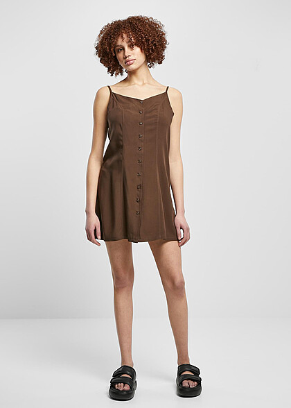 Urban Classics Damen Viskose Mini Kleid mit Knopfleiste und Bindedetails braun