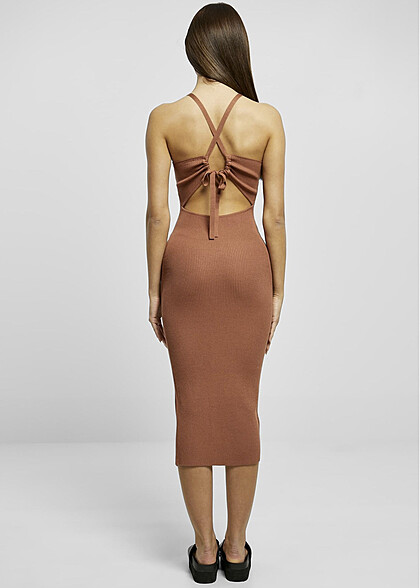 Urban Classics Damen Rib Strickkleid mit Crossed Back terracotta rot braun