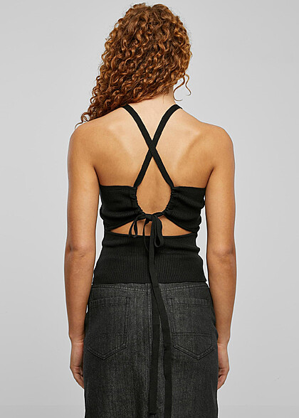 Urban Classics Damen Rib Stricktop mit Crossed Back schwarz