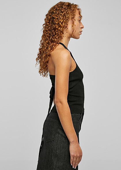 Urban Classics Damen Rib Stricktop mit Crossed Back schwarz
