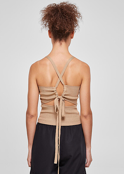 Urban Classics Damen Rib Stricktop mit Crossed Back union beige