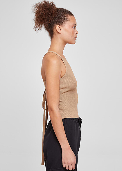 Urban Classics Damen Rib Stricktop mit Crossed Back union beige