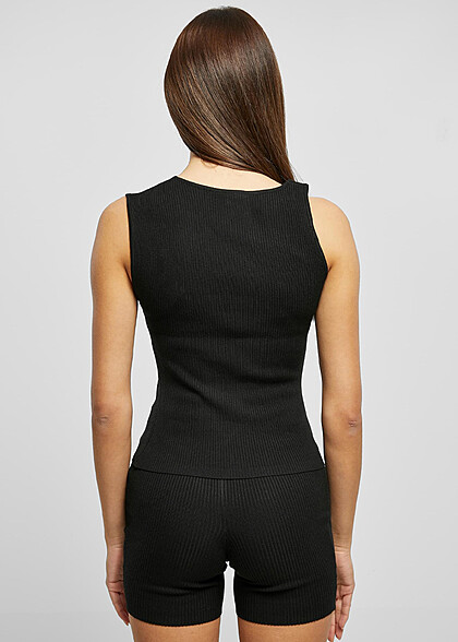 Urban Classics Damen Rib Strick-Top Asymmetric schwarz