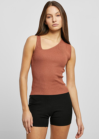 Urban Classics Damen Rib Strick-Top Asymmetric terracotta rot braun