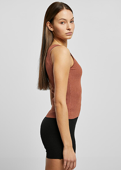 Urban Classics Damen Rib Strick-Top Asymmetric terracotta rot braun