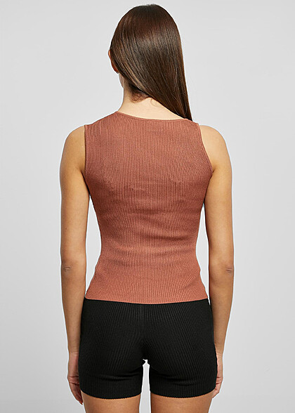 Urban Classics Damen Rib Strick-Top Asymmetric terracotta rot braun
