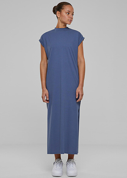 Urban Classics Damen Extended Shoulder Kleid mit Rundhals vintage blau