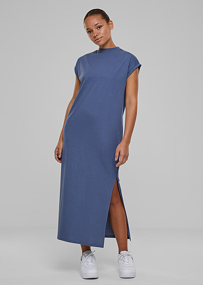 Urban Classics Damen Extended Shoulder Kleid mit Rundhals vintage blau