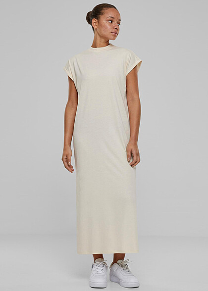 Urban Classics Damen Extended Shoulder Kleid mit Rundhals whitesand hell beige