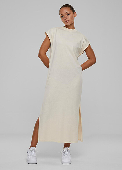 Urban Classics Damen Extended Shoulder Kleid mit Rundhals whitesand hell beige