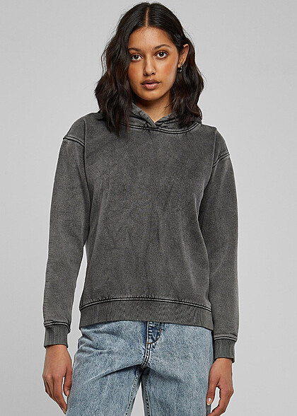 Urban Classics Damen Stone Washed Basic Hoodie washed schwarz