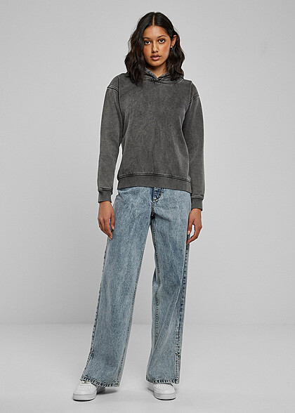 Urban Classics Damen Stone Washed Basic Hoodie washed schwarz