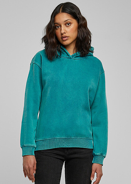 Urban Classics Damen Stone Washed Basic Hoodie wasser grün