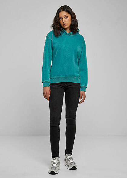 Urban Classics Damen Stone Washed Basic Hoodie wasser grün