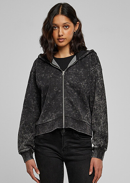Urban Classics Damen Oversized Towel ZipHoodie im Washed-Look schwarz