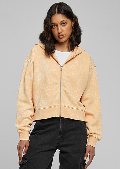 Urban Classics Damen Oversized Towel ZipHoodie im Washed-Look pale orange