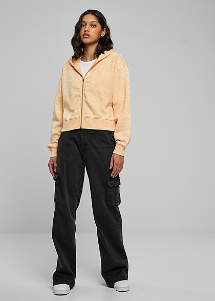 Urban Classics Damen Oversized Towel ZipHoodie im Washed-Look pale orange