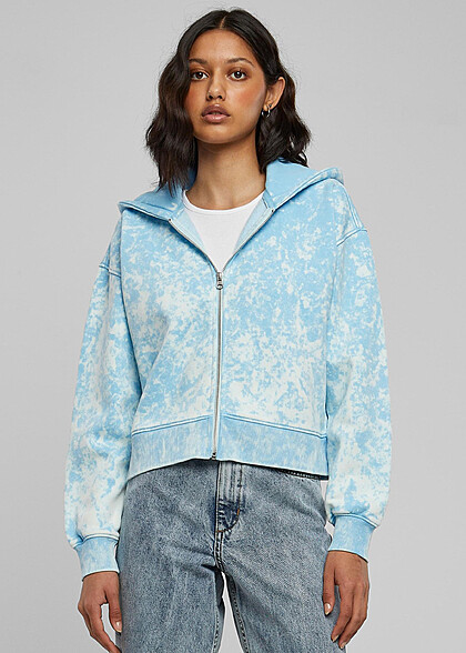 Urban Classics Damen Oversized Towel ZipHoodie im Washed-Look baltic blau