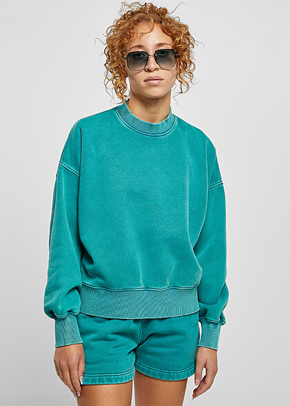 Urban Classics Damen Oversized Sweater im Stone Washed-Look wasser grn