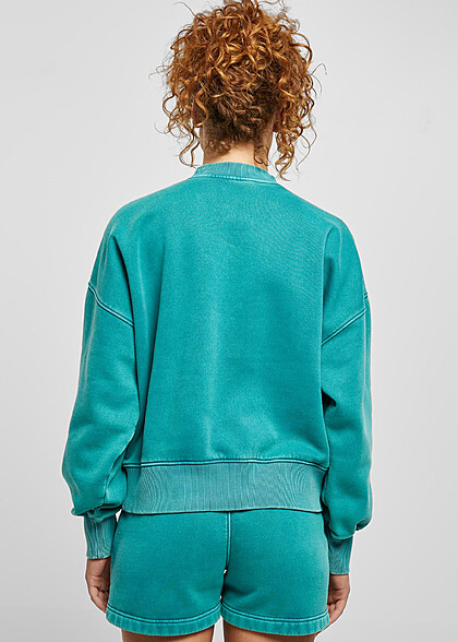 Urban Classics Damen Oversized Sweater im Stone Washed-Look wasser grün