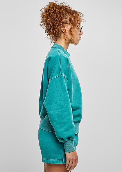 Urban Classics Damen Oversized Sweater im Stone Washed-Look wasser grün