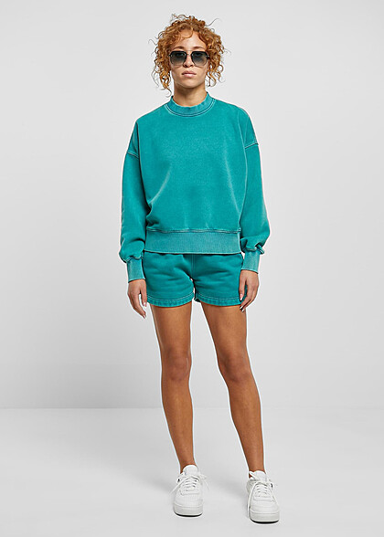 Urban Classics Damen Oversized Sweater im Stone Washed-Look wasser grün