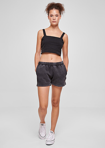 Urban Classics Damen Stone Washed Sweat-Shorts 2-Pockets washed schwarz