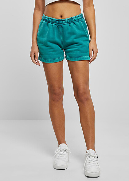 Urban Classics Damen Stone Washed Sweat-Shorts 2-Pockets washed wasser grün