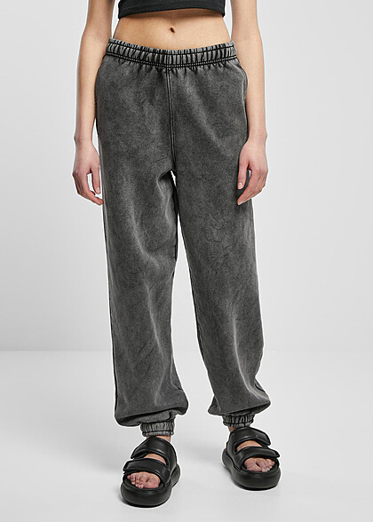 Urban Classics Damen High Waist Stone Washed Jogginghose mit 2-Pockets schwarz