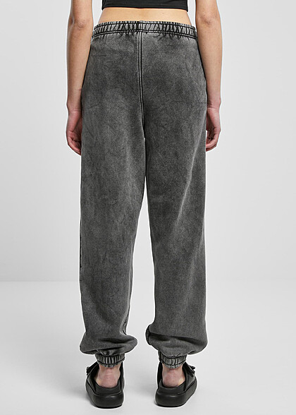 Urban Classics Damen High Waist Stone Washed Jogginghose mit 2-Pockets schwarz