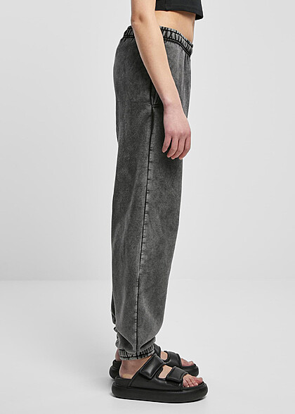 Urban Classics Damen High Waist Stone Washed Jogginghose mit 2-Pockets schwarz