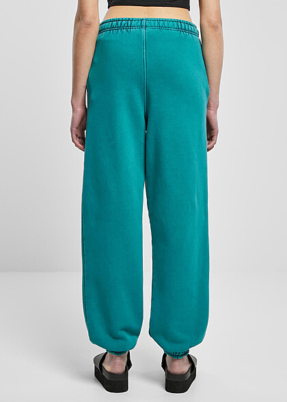 Urban Classics Damen High Waist Stone Washed Jogginghose mit 2-Pockets wasser grün