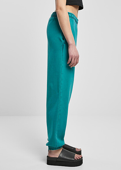 Urban Classics Damen High Waist Stone Washed Jogginghose mit 2-Pockets wasser grün