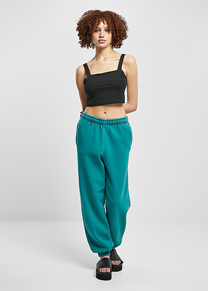Urban Classics Damen High Waist Stone Washed Jogginghose mit 2-Pockets wasser grün