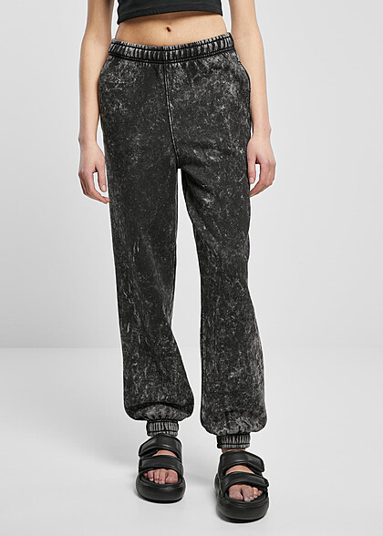 Urban Classics Damen Stone Washed Towel Jogginghose mit 2-Pockets schwarz