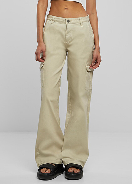 Urban Classics Damen High Waist Cargo Jeanshose offwhite raw weiss