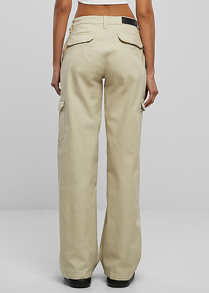 Urban Classics Damen High Waist Cargo Jeanshose offwhite raw weiss