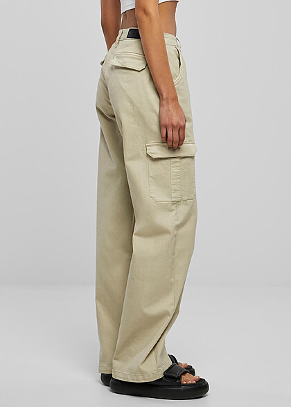 Urban Classics Damen High Waist Cargo Jeanshose offwhite raw weiss