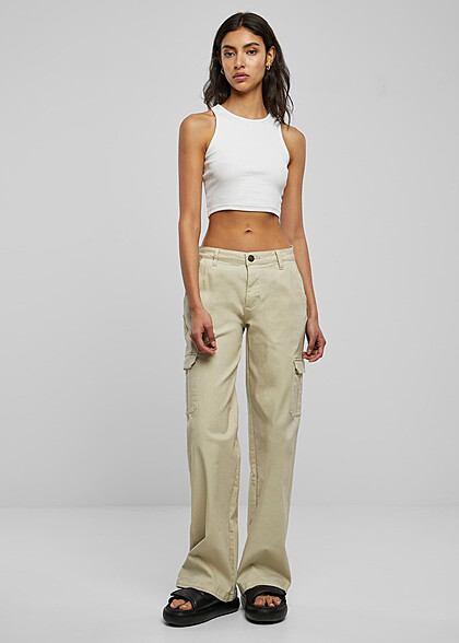 Urban Classics Damen High Waist Cargo Jeanshose offwhite raw weiss