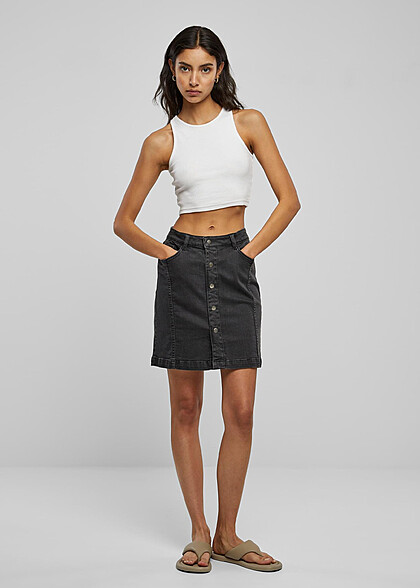 Urban Classics Damen Organic Stretch Jeans-Rock mit Knopfleiste schwarz