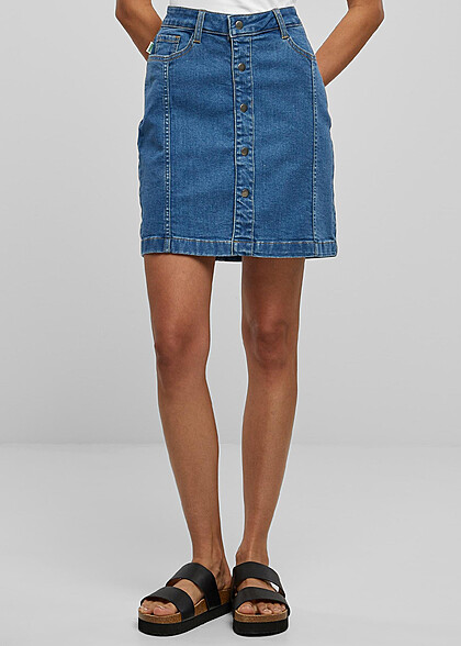 Urban Classics Damen Organic Stretch Jeans-Rock mit Knopfleiste washed blau