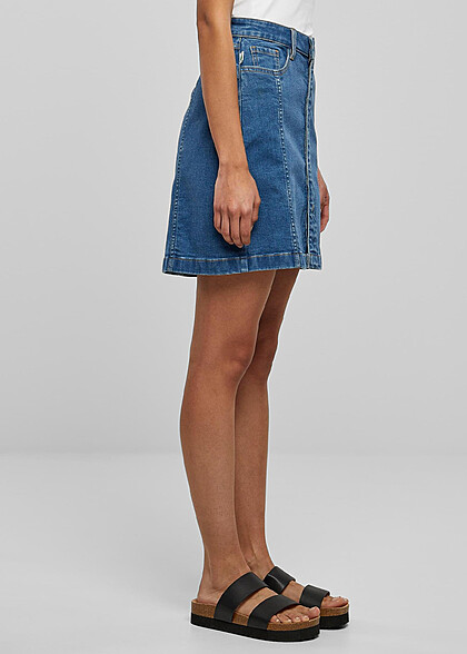Urban Classics Damen Organic Stretch Jeans-Rock mit Knopfleiste washed blau