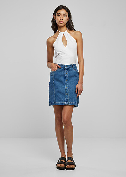 Urban Classics Damen Organic Stretch Jeans-Rock mit Knopfleiste washed blau