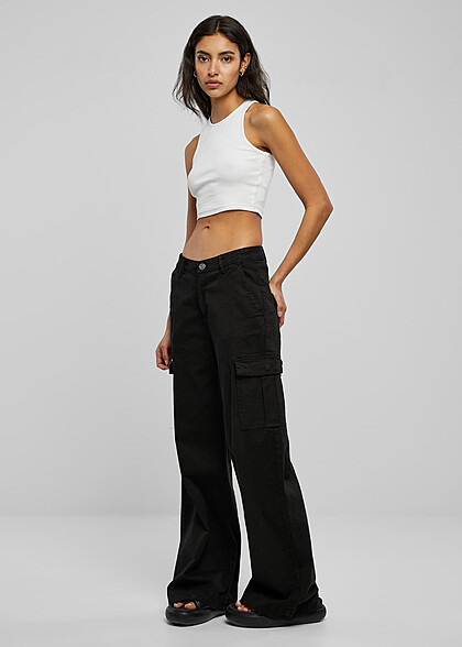 Urban Classics Damen High Waist Twill Cargohose schwarz